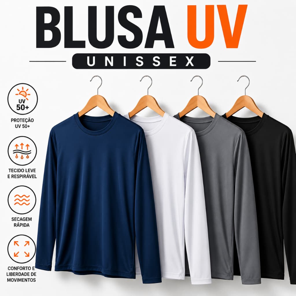 Blusa UV Unissex UV50+ Manga Longa Proteção Solar Pesca Praia Esportes