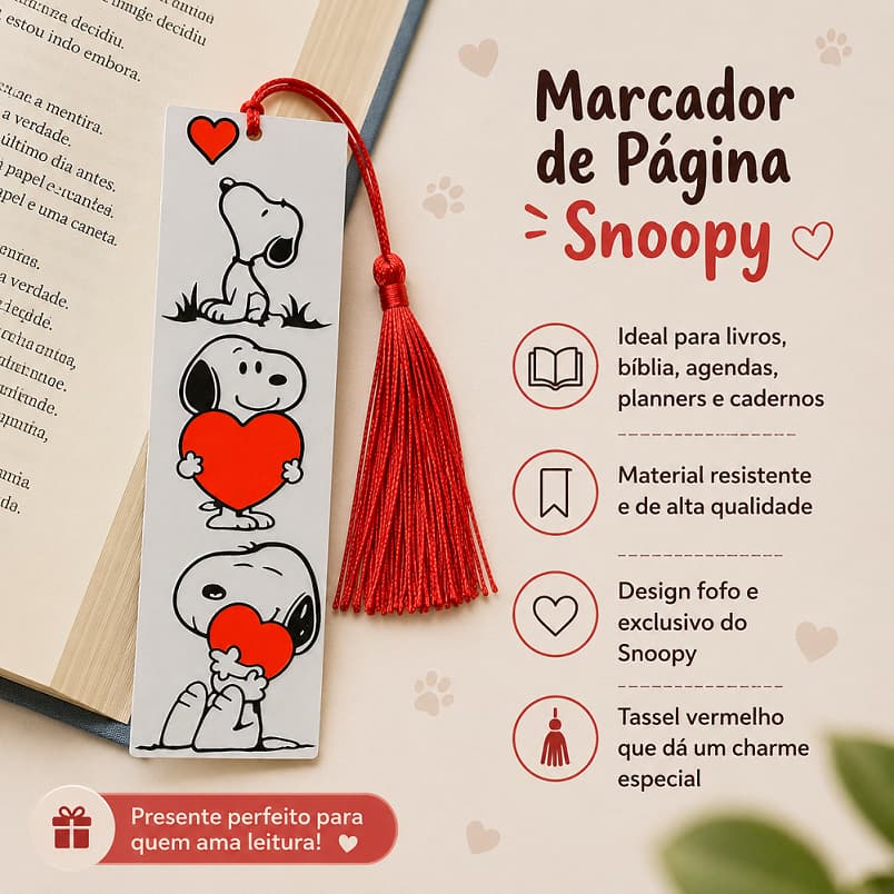 Marcador de Página Snoopy Fofo com Tassel Aleatório Acessório para Livros Bíblia e Agenda Colecionável Papelaria Perfeit