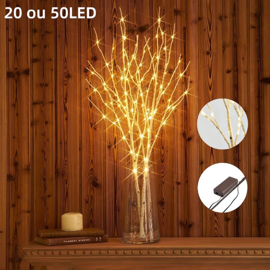 Luzes de galho com 20 / 50 lâmpadas LED, galhos para preencher vasos, galhos iluminados para o Natal,branco quente