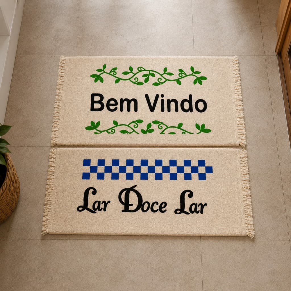 KIT 2 TAPETES "BEM-VINDO" ENTRADA DE PORTA FELPUDA NAS LATERAIS MODERNO