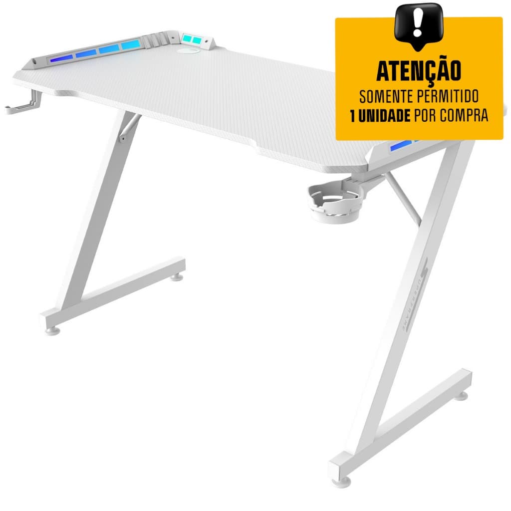 Mesa Gamer SuperFrame Epic RGB, Com Suporte Para Headset e Copo, Branco, SF-TB-EP11060WF RGB