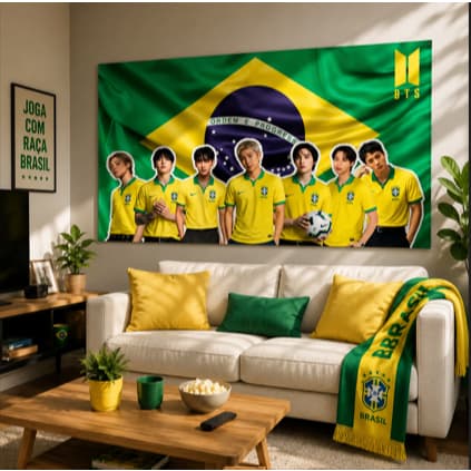 Bandeira Decorativa Tecido De Parede Pano Estampado Banner Decoração De Parede BTS Brasil Kpop Fan