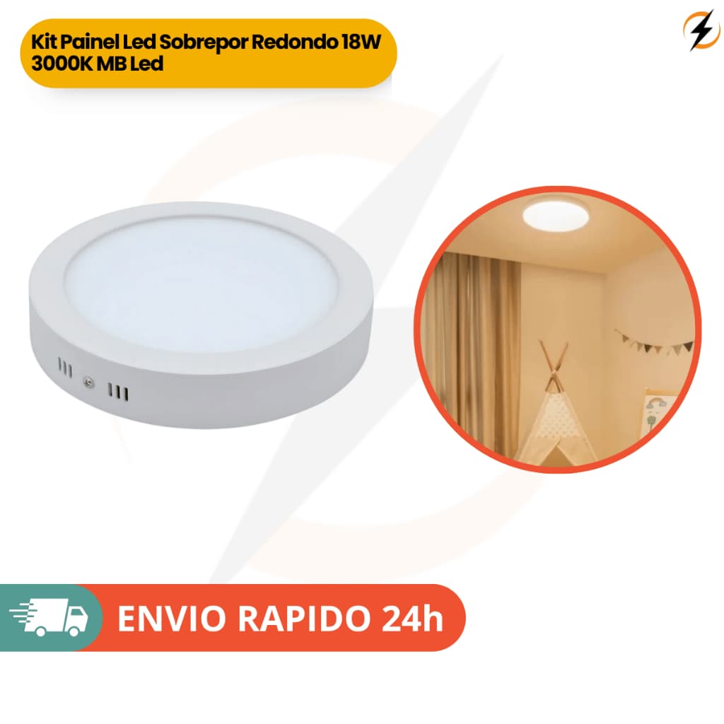 Kit 5/10 Painel Plafon Led Sobrepor Redondo 18W 3000K Quente MBLed