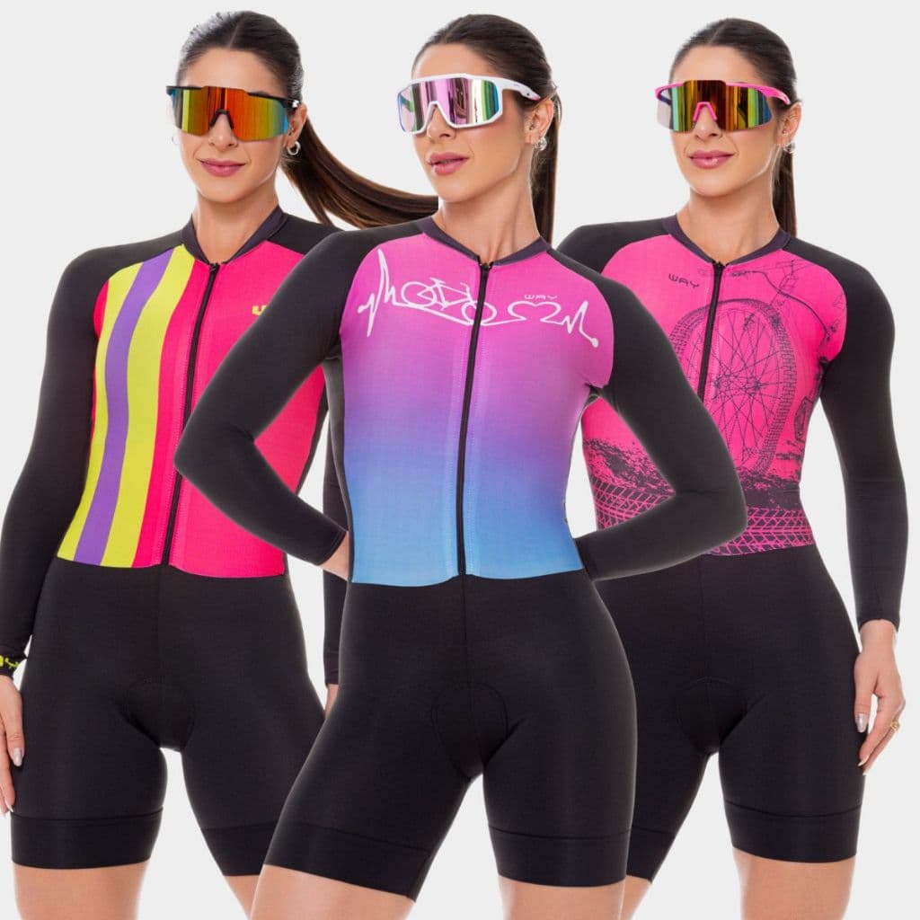 Macaquinho Ciclismo Feminino Macacão Manga Longa Inverno Frio Forro Espuma Roupa Bike Pedal Mtb