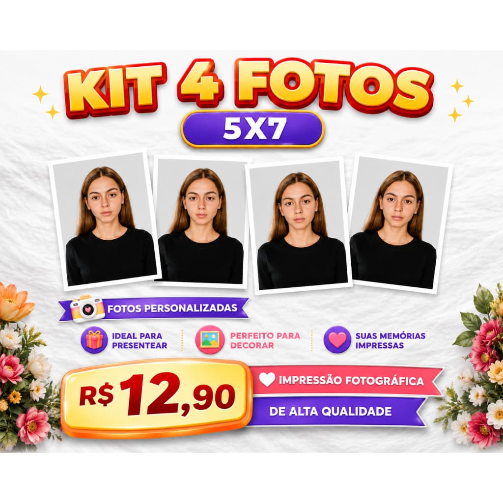 FOTO 5X7 PARA DOCUMENTO IMPRESSÃO PAPEL GLOSSY 180G
