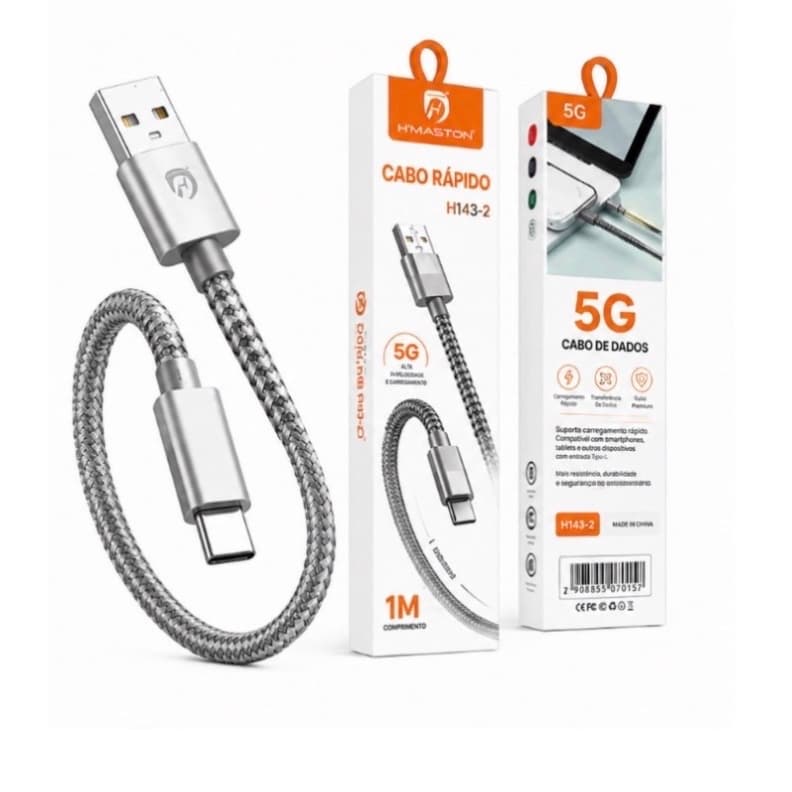 Cabo Rápido USB-C 1M H’Maston 5G — Compatível Samsung, Xiaomi e Tablet