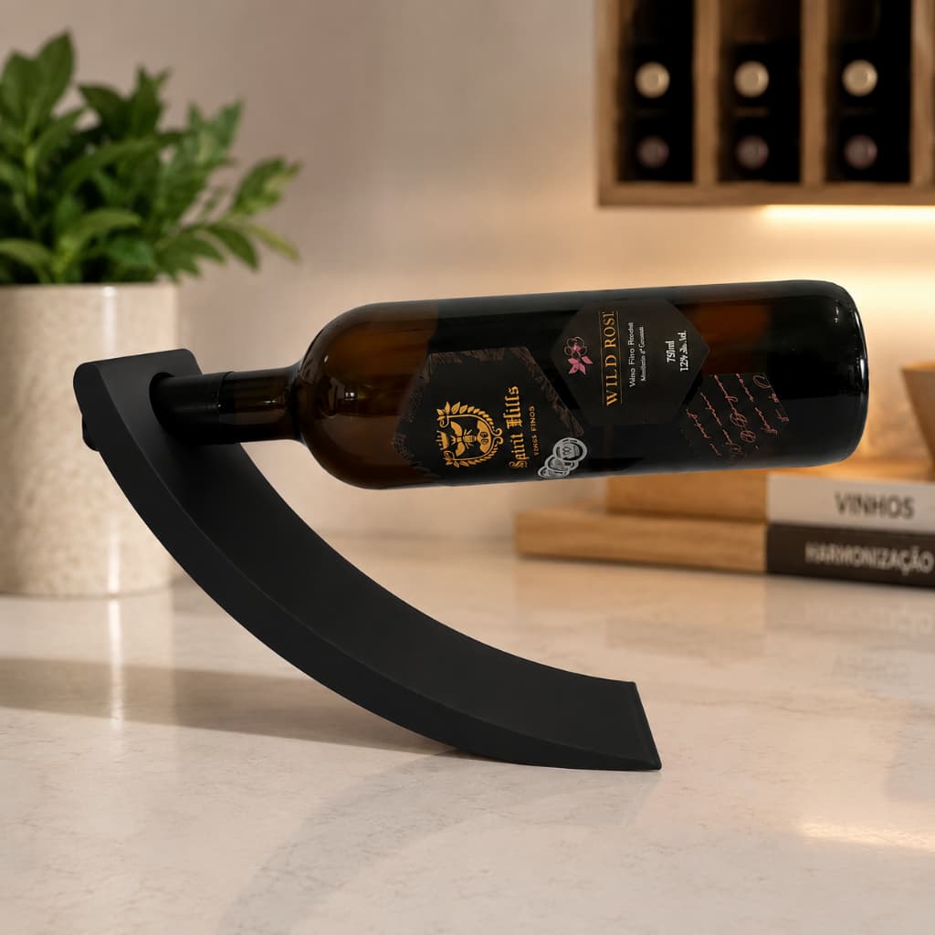 Porta Vinho Flutuante Suporte Garrafa Curvo Decorativo Mesa Adega Sala Moderno