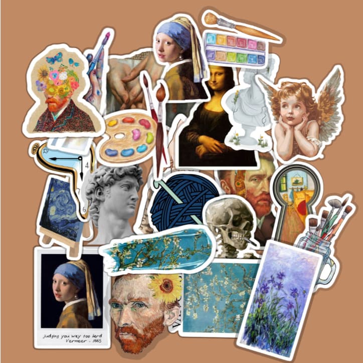 Kit Adesivos Van Gogh Mona Lisa Arte Art Quadro Artistas Pintura Escultura Material de Papelaria