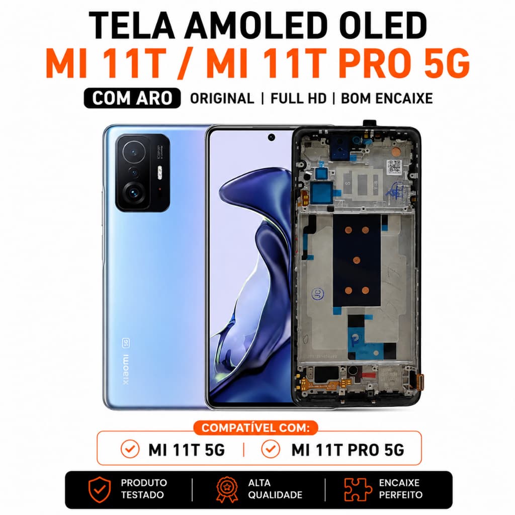 Tela Mi 11T/Pro 5G Display Amoled Oled Frontal Original Com Aro Moldura Módulo Full HD 120 Hz Touch