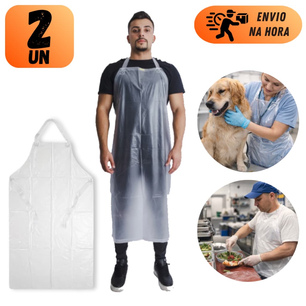 KIT 2 OU 1 AVENTAL DE COZINHA VINIL TRANSPARENTE PVC 1,20 x 70 CM LONGO PARA LIMPEZA RESTAURANTE