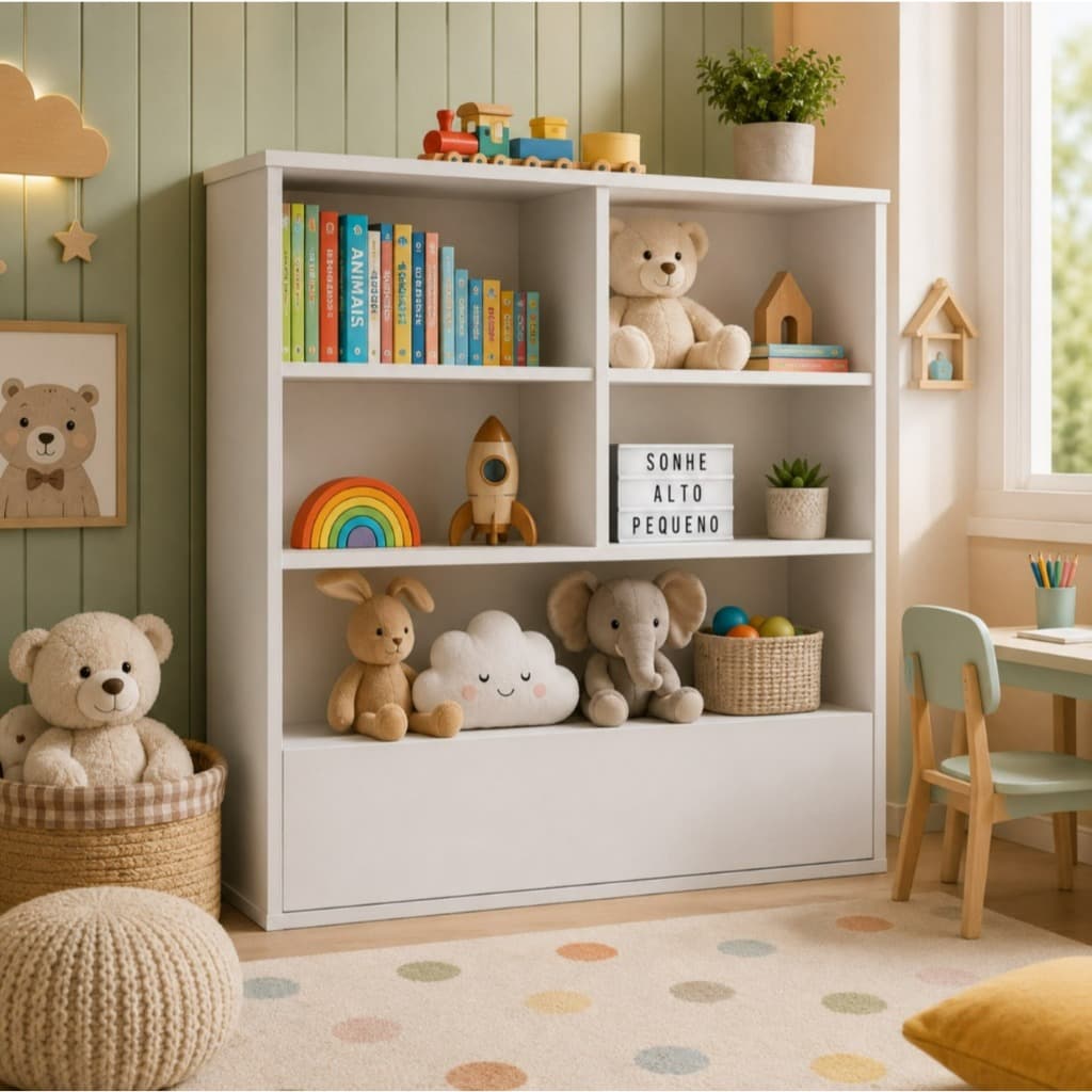 Estante Infantil Organizadora com 4 Nichos | Quarto e Brinquedoteca Organizador de Brinquedos e Livros