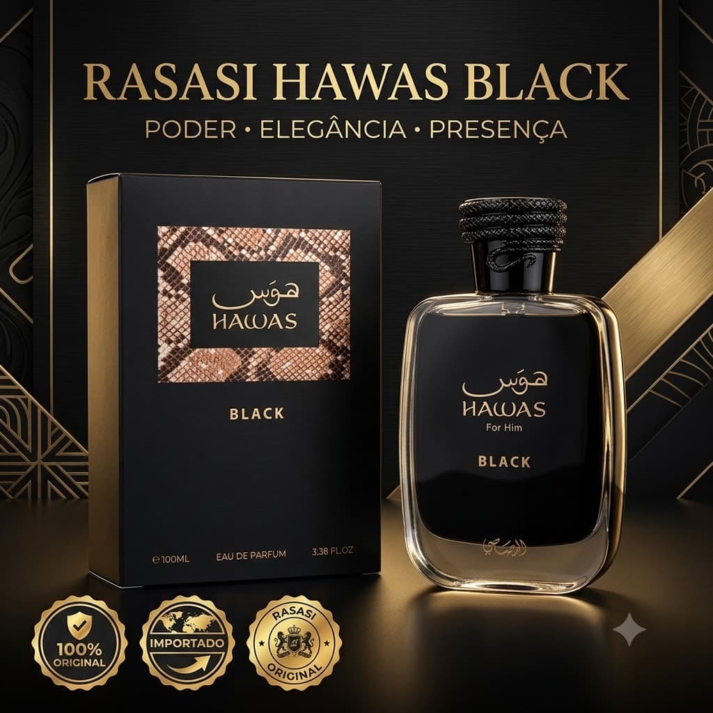 Perfume Árabe Rasasi Hawas Black Masculino EDP 100ml Original Importado