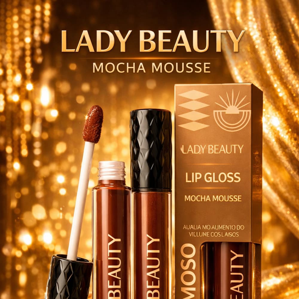 Lip Gloss Volumizador Lady Beauty – Mocha Mousse | Brilho Labial Hidratante Brilho luxuoso, cor sofisticada e efeito vol