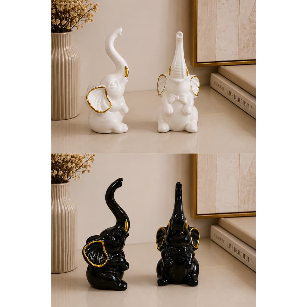 Elefante Decorativo De Cerâmica Luxo Enfeite Sala Mesa Aparador Decoração Moderna