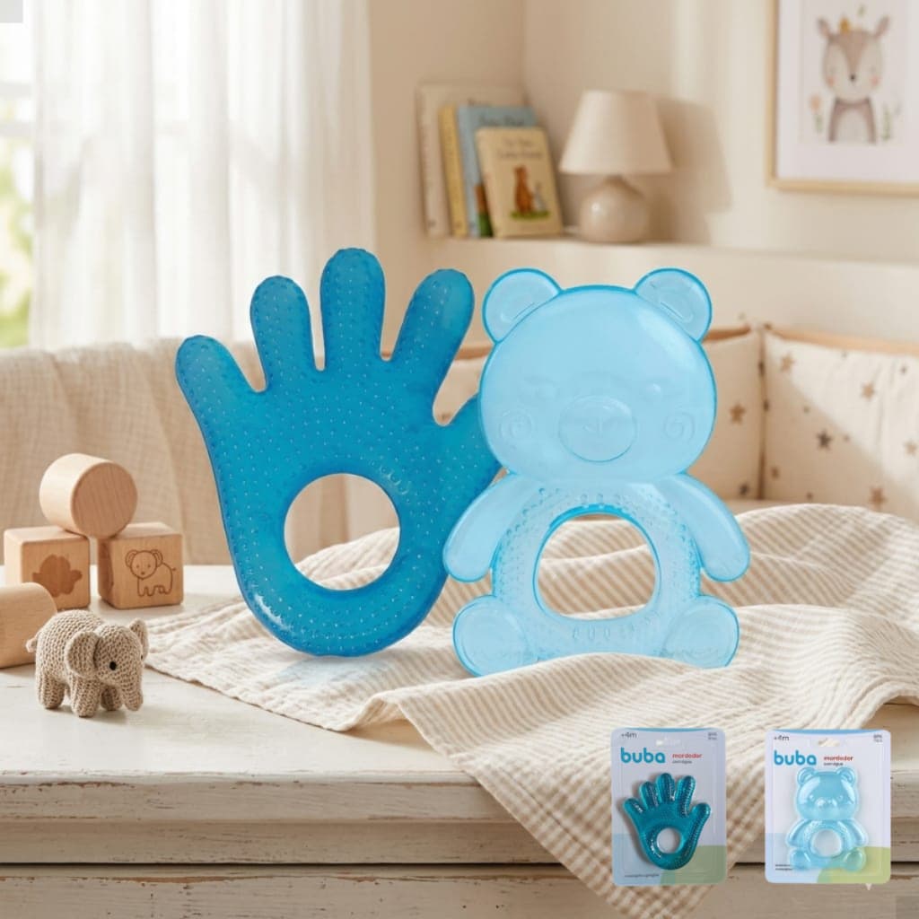 Kit Mordedor Massageador com água Buba Mãozinha e Ursinho