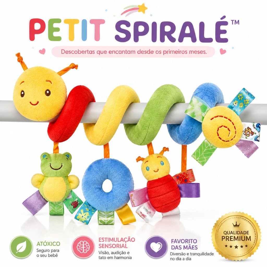 Mobile Espiral Sensorial para Bebê Berço Carrinho Bebê Conforto Chocalho Educativo Recém-Nascido 0-12 Meses
