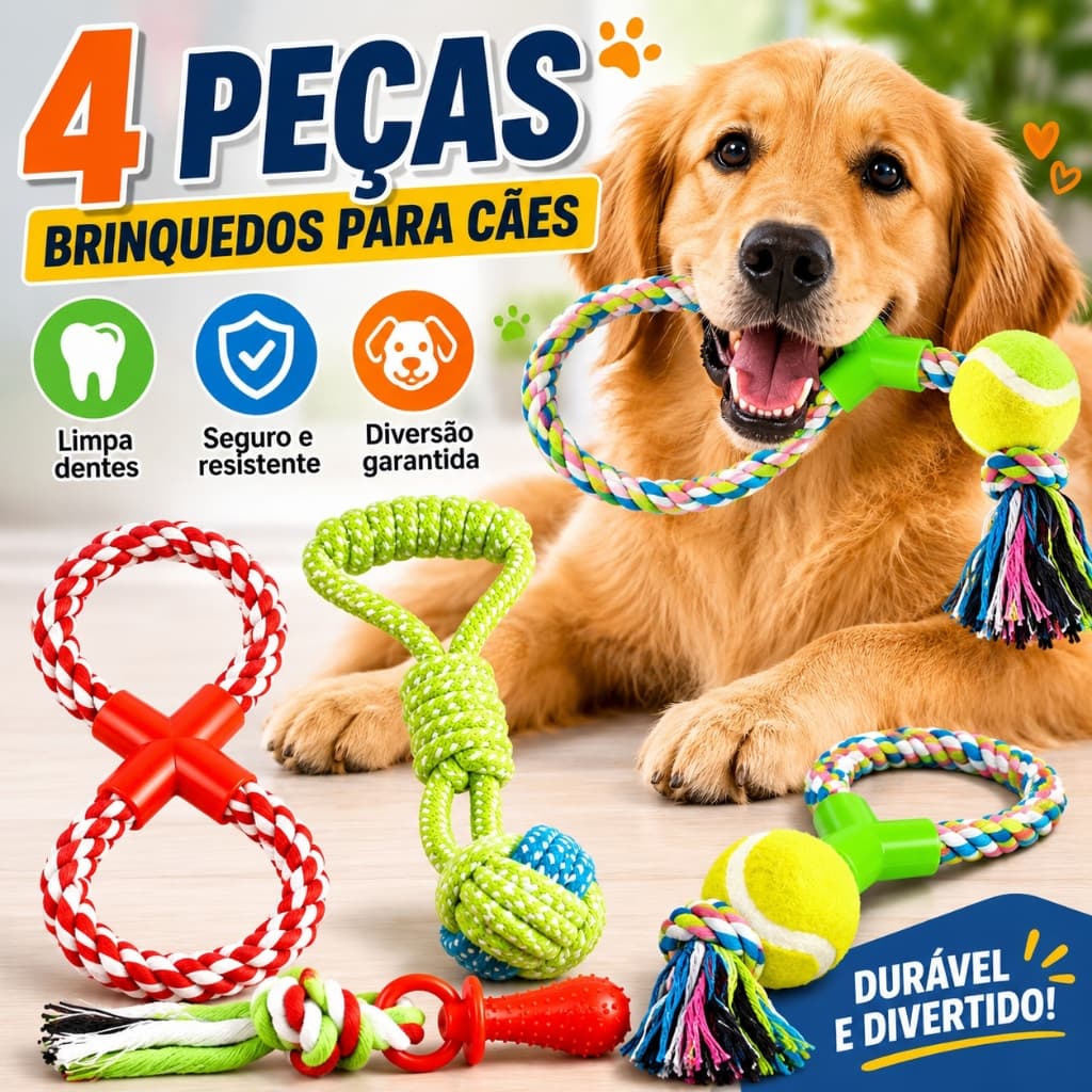 4 Brinquedo Pet Corda Resistente Interativo Cachorro Forte