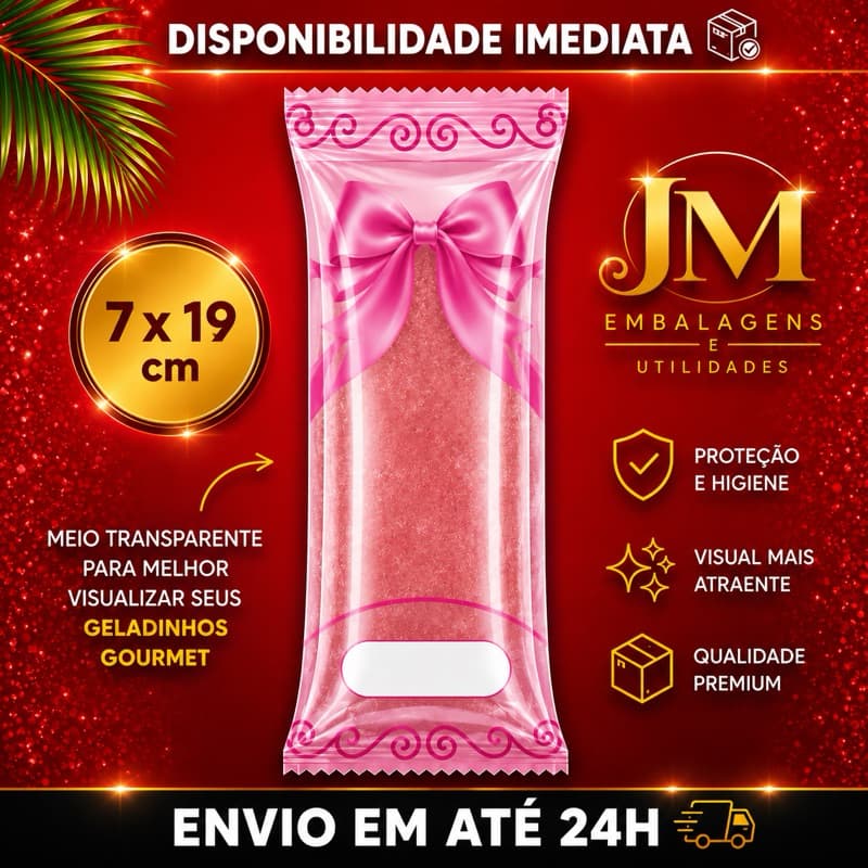 Embalagem higiênica para geladinho gourmet 7x19 dindin gourmet sacolé chup chup