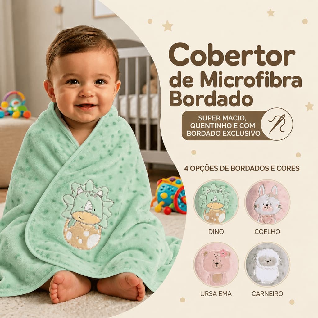 Cobertor Bordado de Microfibra Papi Friends 1,10x90cm Grande