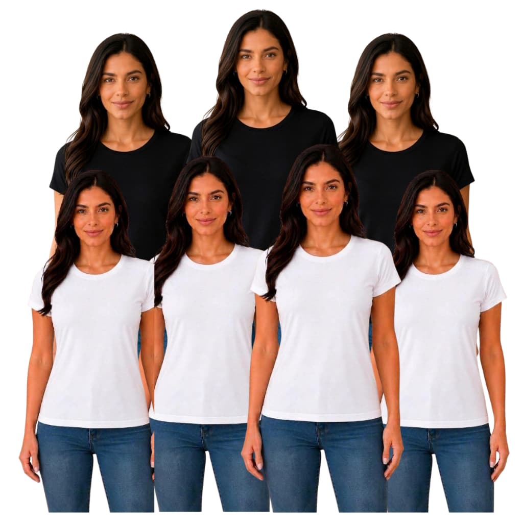 Kit 7 Blusinhas Viscolycra 97%Viscose3%elastano Feminina Básica Premium Cores Neutras