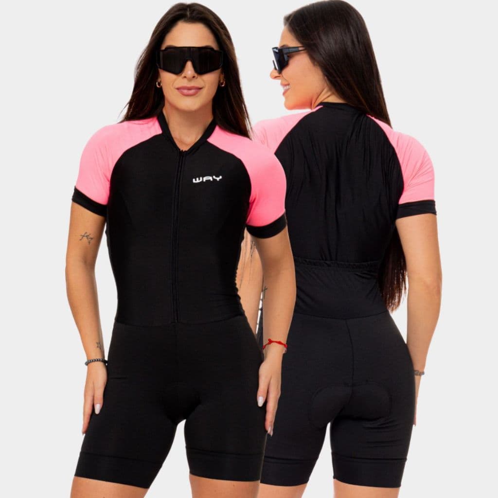 Macaquinho Ciclismo Feminino Macacão Manga Curta Forro Espuma Almofadado Roupa Bike Pedal Mtb