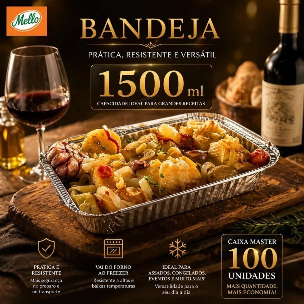 KITs 50 ou 100 Bandeja descartável de Alumínio 1500 ML com tampa