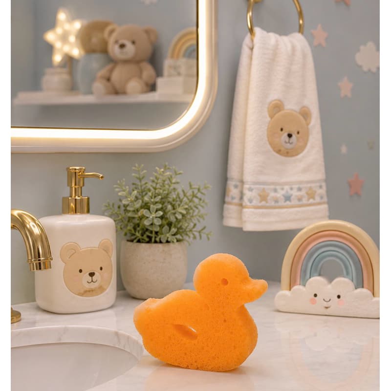 Esponja de Banho Bichinho Fofa e Divertida Pato Jequiti 1 Unidade 12x8x2,5cm Infantil