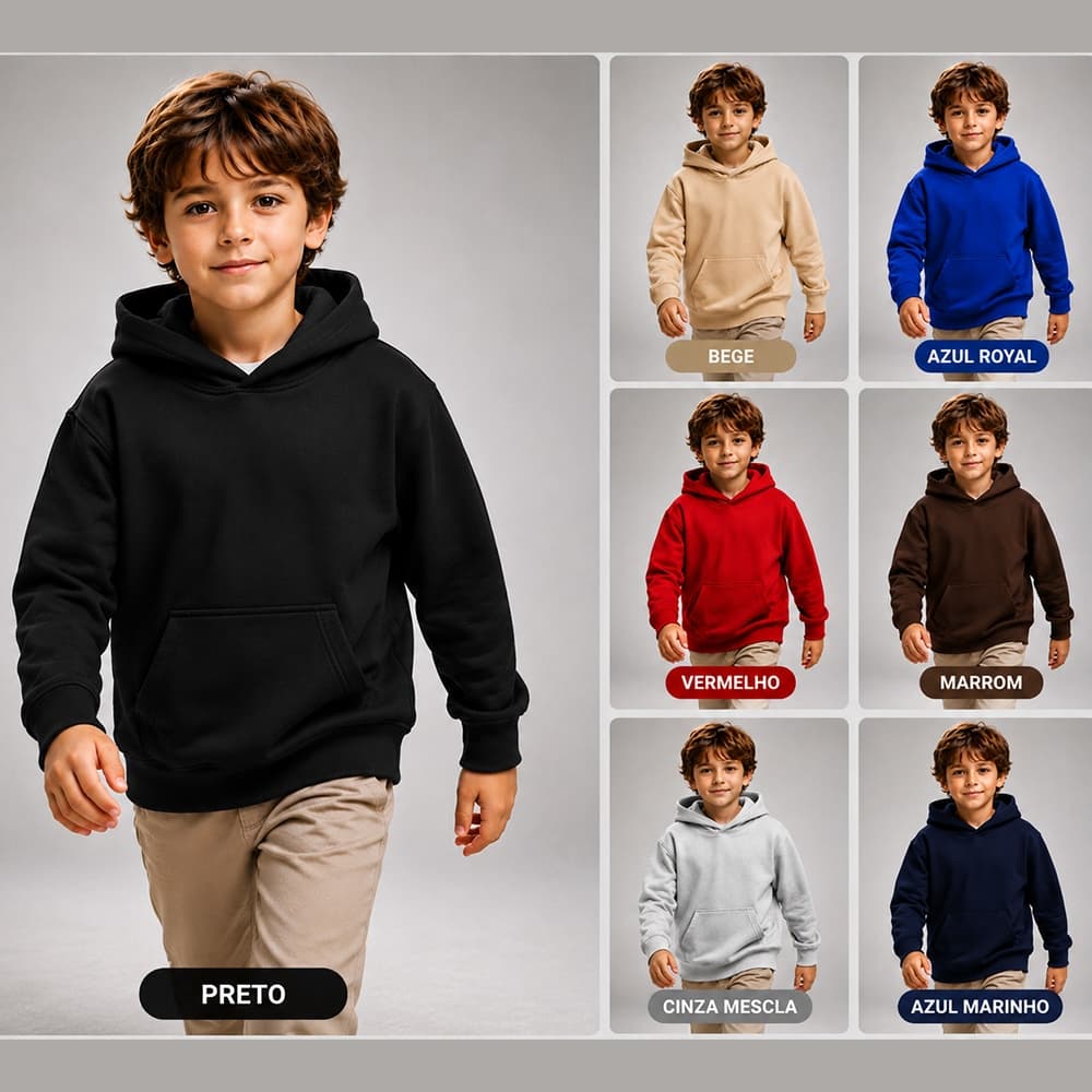 Moletom Infantil Masculino Com Capuz Canguru Liso Inverno Diversas Cores