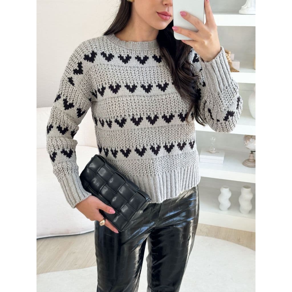 Blusa de Frio Feminina Sueter Inverno com Coração em Jacard Tricot Quentinha
