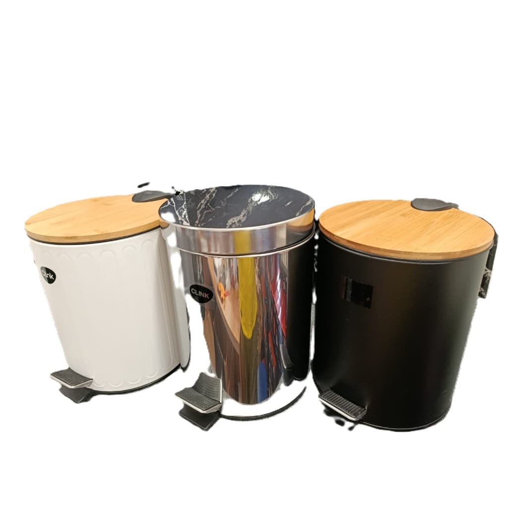 Lixeira Inox e metal com Bambu 5 Litros Cesto Com Pedal E Balde Removível alça para carregar escritório e banheiro
