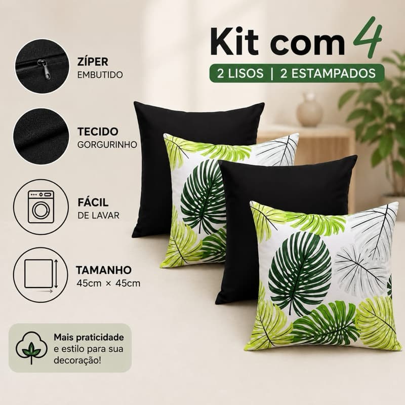 Kit 4 Capas de Almofada em Gorgurinho Premium – Elegância e Durabilidade