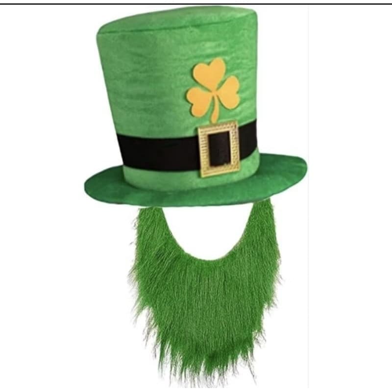 Chapéu Cartola Verde com Barba St. Patrick Duende Irlandês Fantasia Carnaval Festa Temática Cosplay Adulto