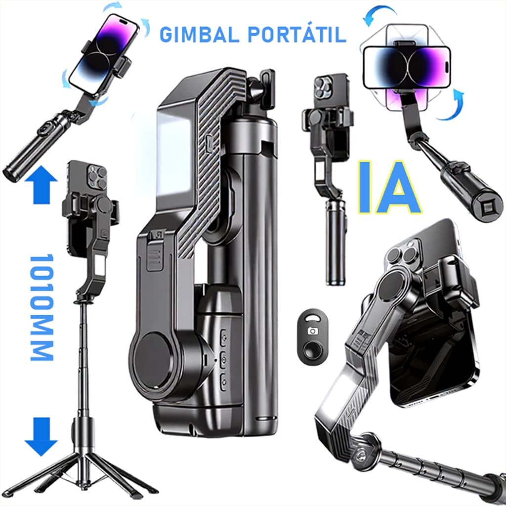 Gimbal Portátil Estabilizador De Celular + Selfie Stick Com Luz Led e Remote Controle,Anti-tremor, 360° Rotacao