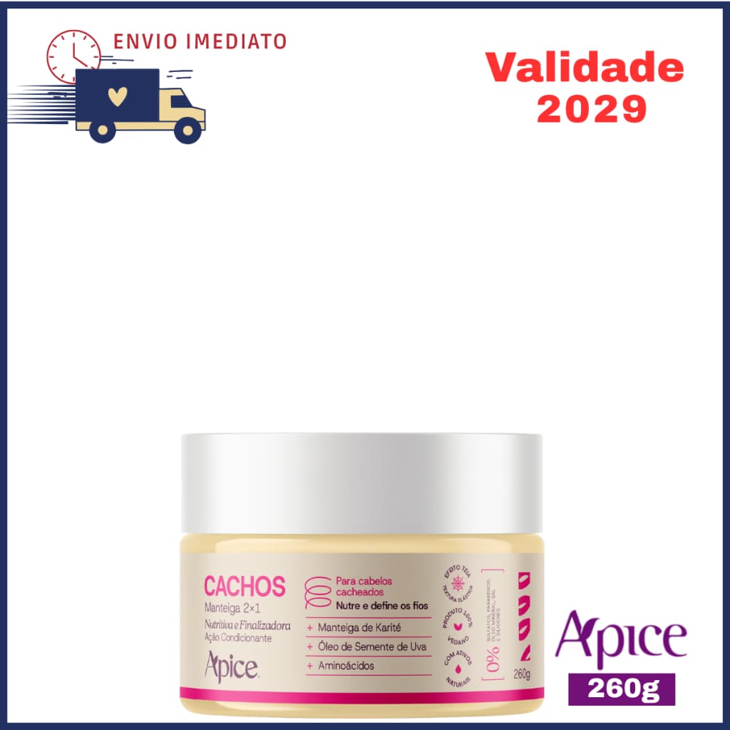 Apice Manteiga 2 em 1 Cachos Nutritiva E Finalizadora 260g 2x1 Definição sem frizz