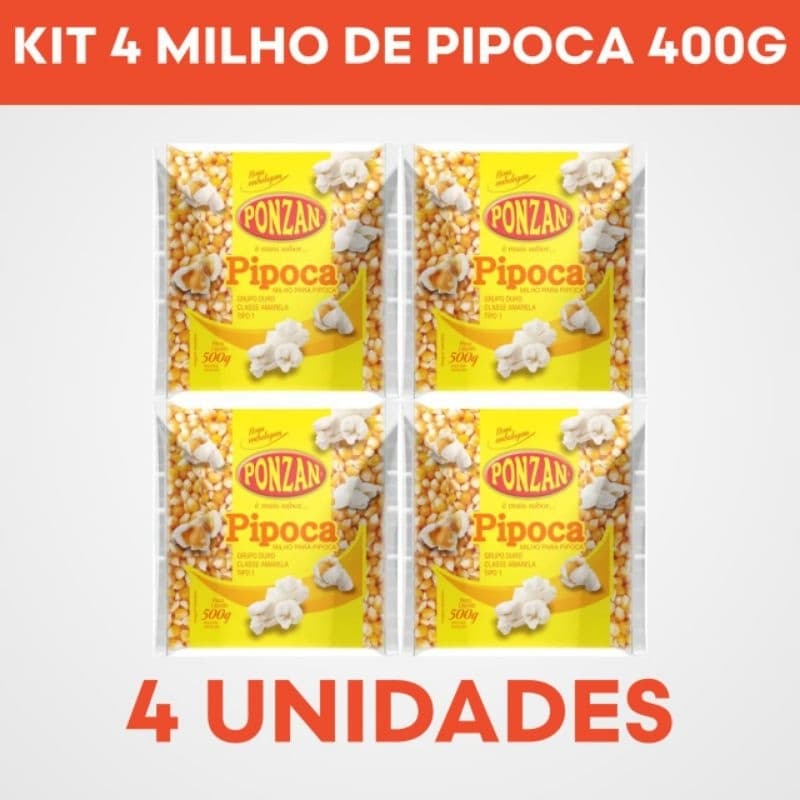 Kit Festa Junina: 4x Milho de Pipoca Ponzan (Total 1.6kg)