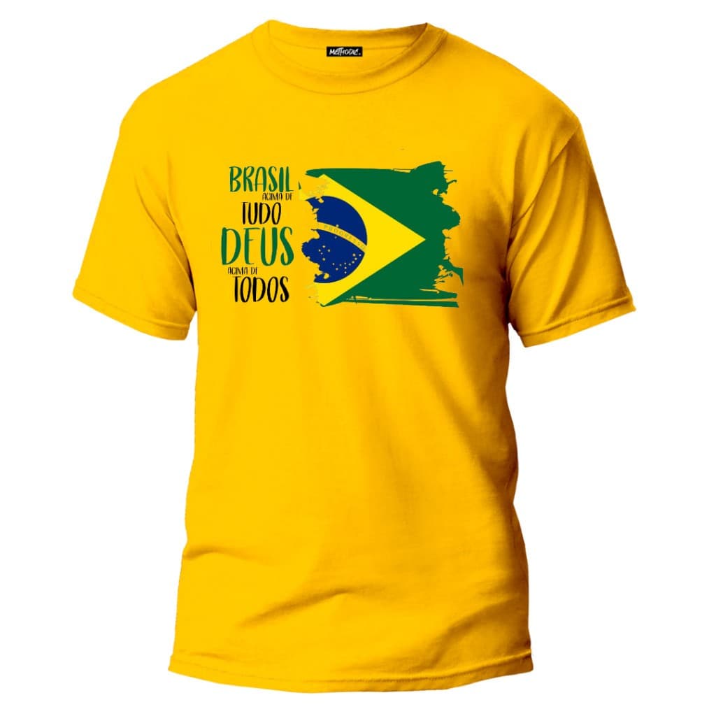 Camiseta Unissex com estampa Brasil Acima de Todos, Deus Acima de Tudo - Lançamento Modelo Premium