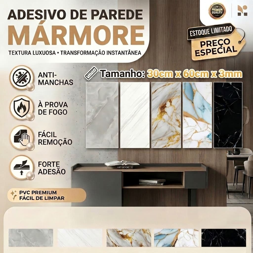 Kit 5/10/20PCS Mármore Adesivos Alto Brilho Parede 60cm x 30cm x 3mm