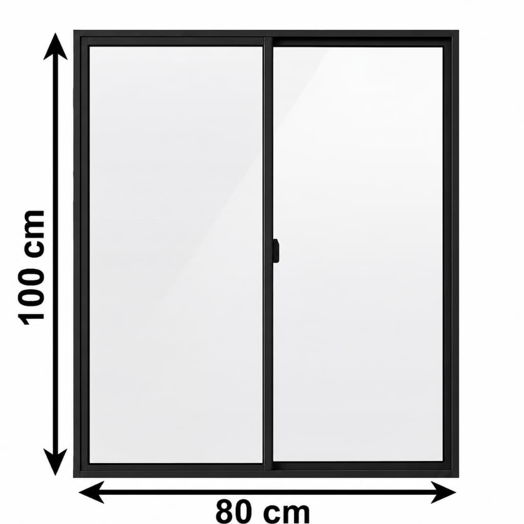Janela 2 Folhas 1 Fixa 1 Móvel de Correr 100x80 Em Aluminio Preto Vidro Liso
