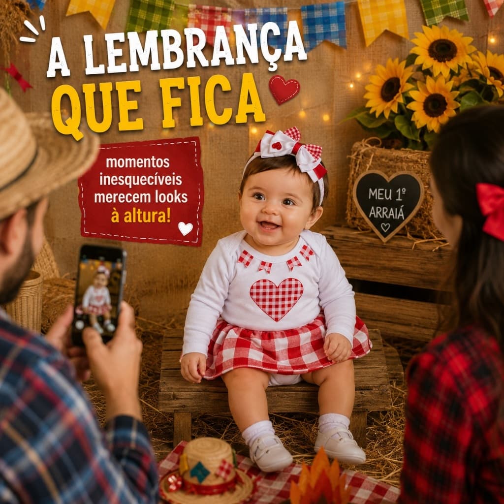 Body Bebê Festa Junina Menina Manga Longa Com Saia Laço