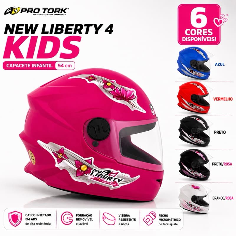 Capacete Infantil Moto Pro Tork New Liberty 4 Kids Varias Cores 54