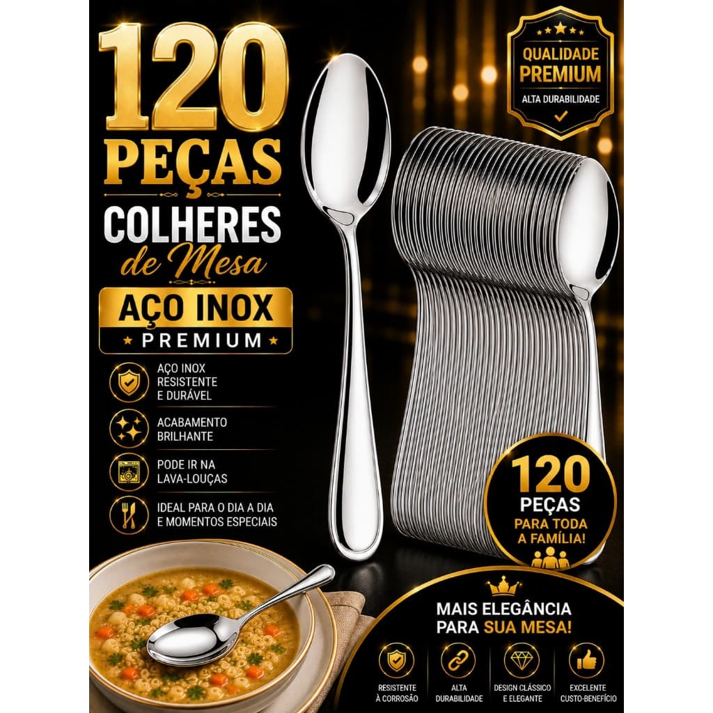 Conjunto com 120 Colheres de Inox Resistentes