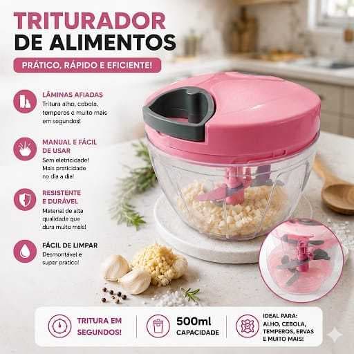 Triturador Processador manual de Alimentos 500 ml 3 Laminas alho, tomate, cebola multiuso.