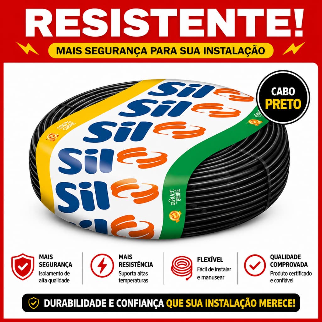 Cabo Flexível 2,5MM 750V 100 Metros Preto Branco SIL