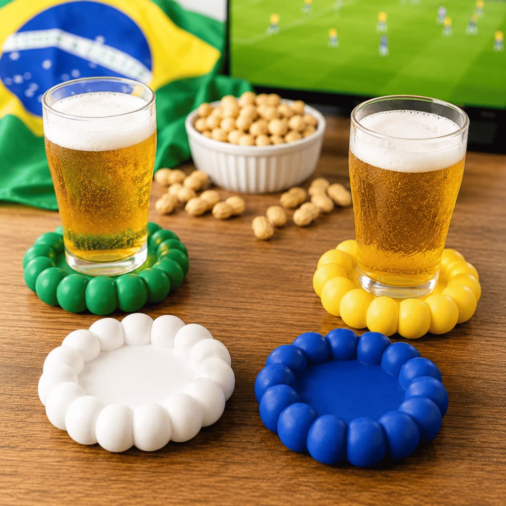 Porta Copos Bubble Decorativo Artesanal Mesa Posta Café e Bar Tema copa do mundo decoração Brasil