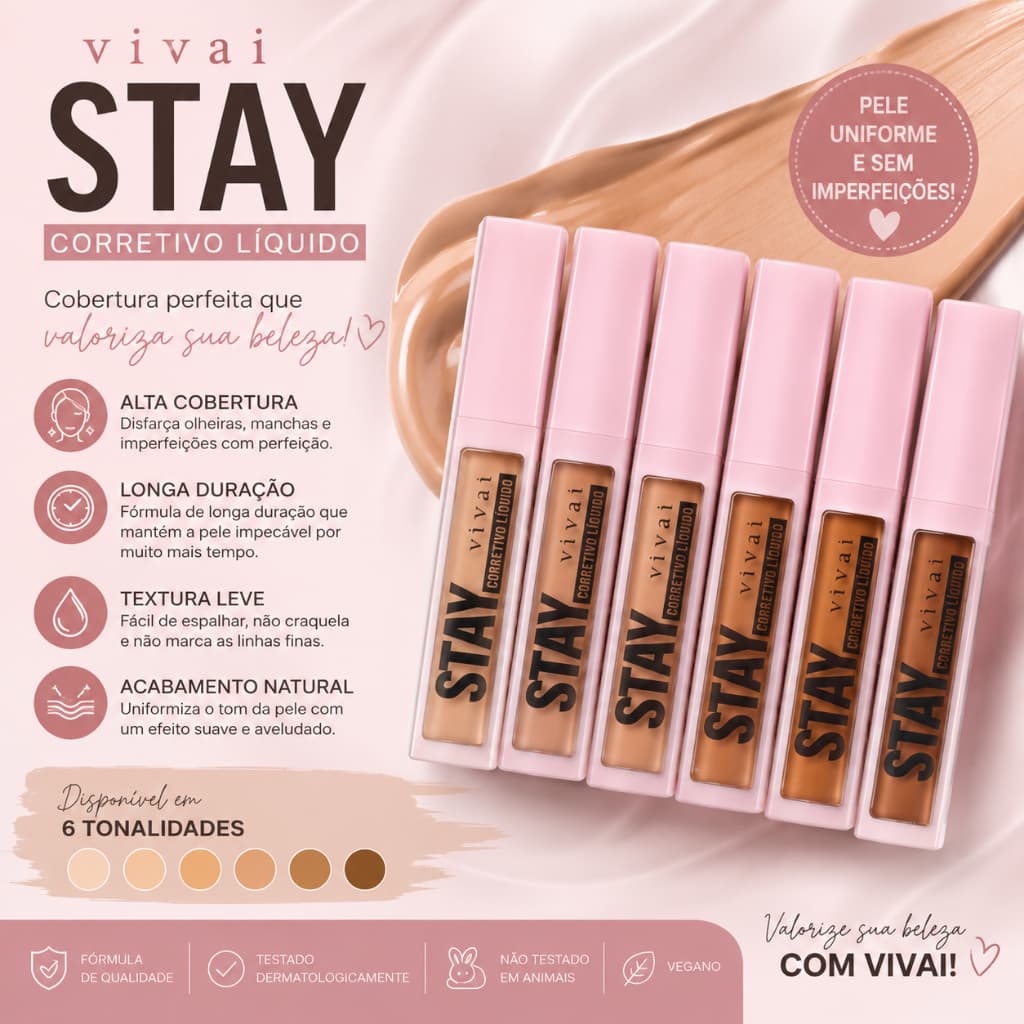 Corretivo Líquido Stay Vivai – Alta Cobertura e Acabamento Natural