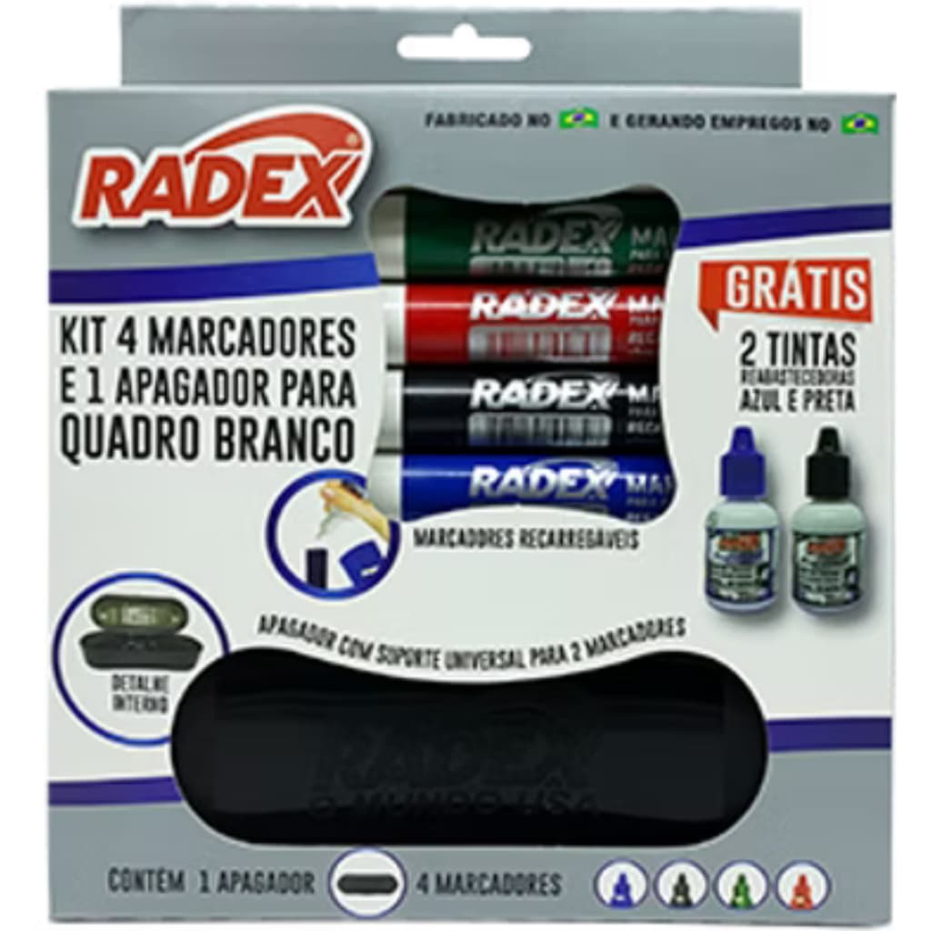 Kit 4 Marcadores e 1 Apagador para quador branco 2 tintas gratis