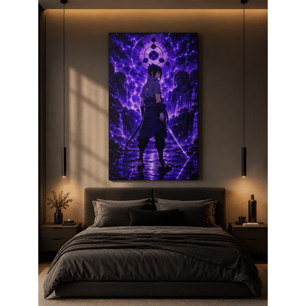 Quadro Decorativo Anime Ninja Roxo Gamer Sasuke Arte Geek Premium