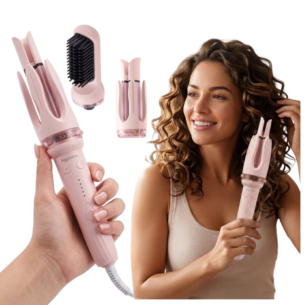 Kit 3 em 1 Modelador de Cachos Profissional Com Escova Rotação Bidirecional Bivolt Cerâmica Queratina Anti-frizz