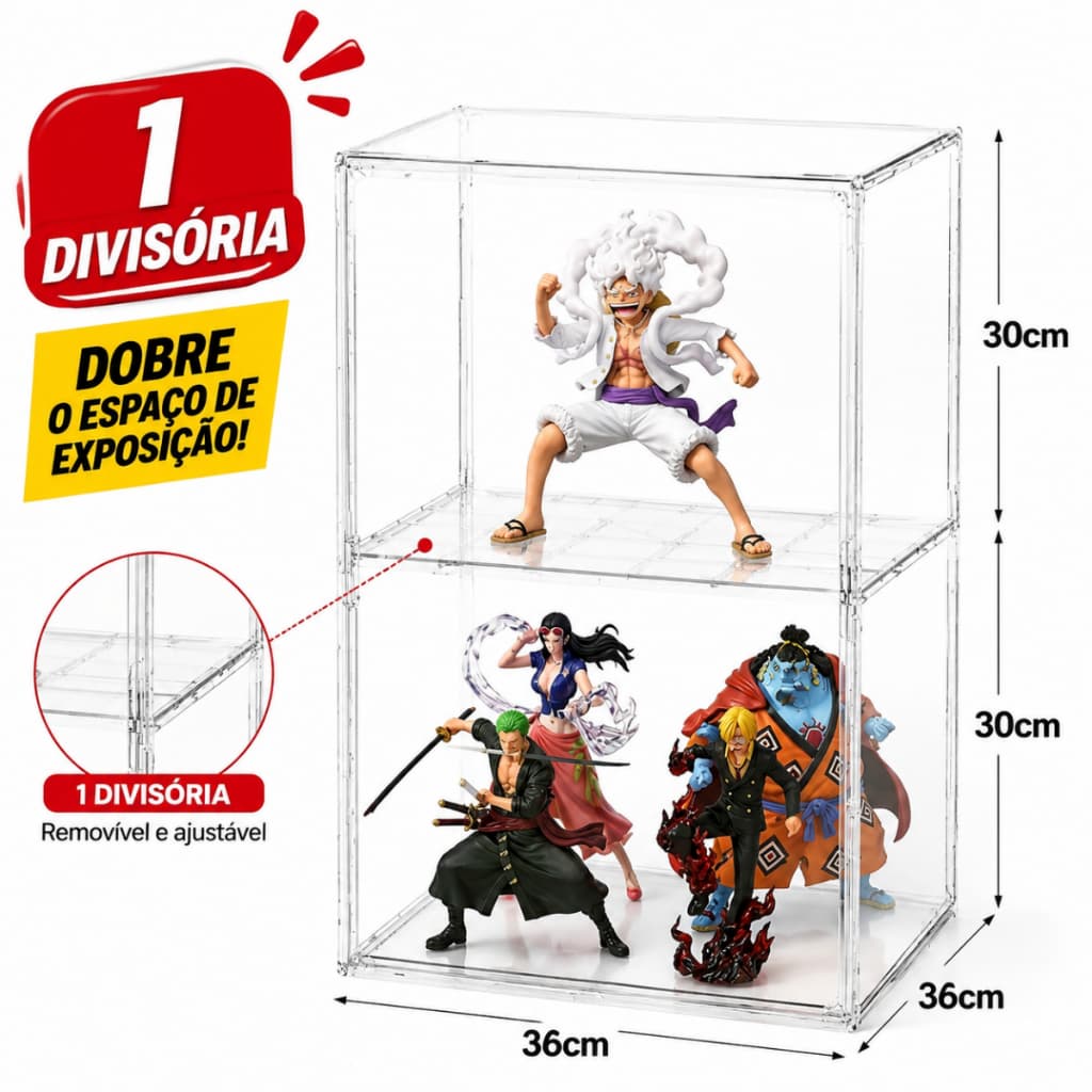 Caixa de Exibição Acrílica Transparente 60x36x36cm para Action Figure Colecionáveis Vitrine Antipoeira Empilhável