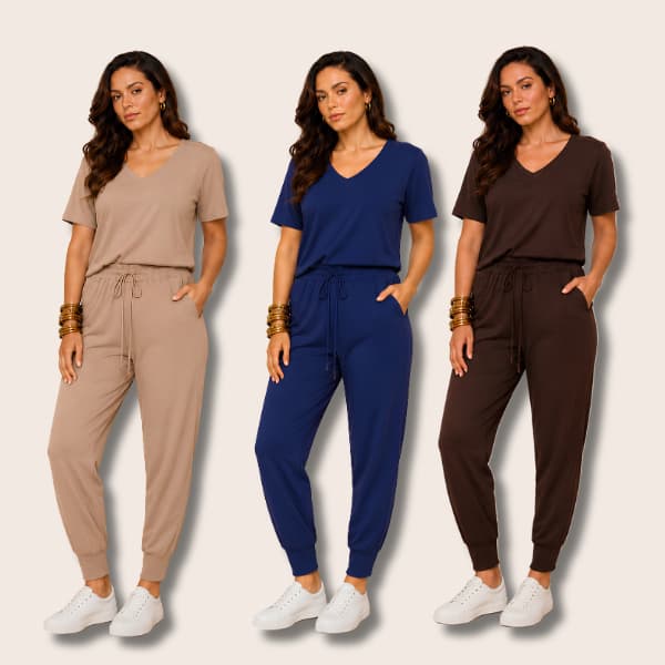 Conjunto Feminino Suede Calça Jogger e Blusa Decote V fardamento